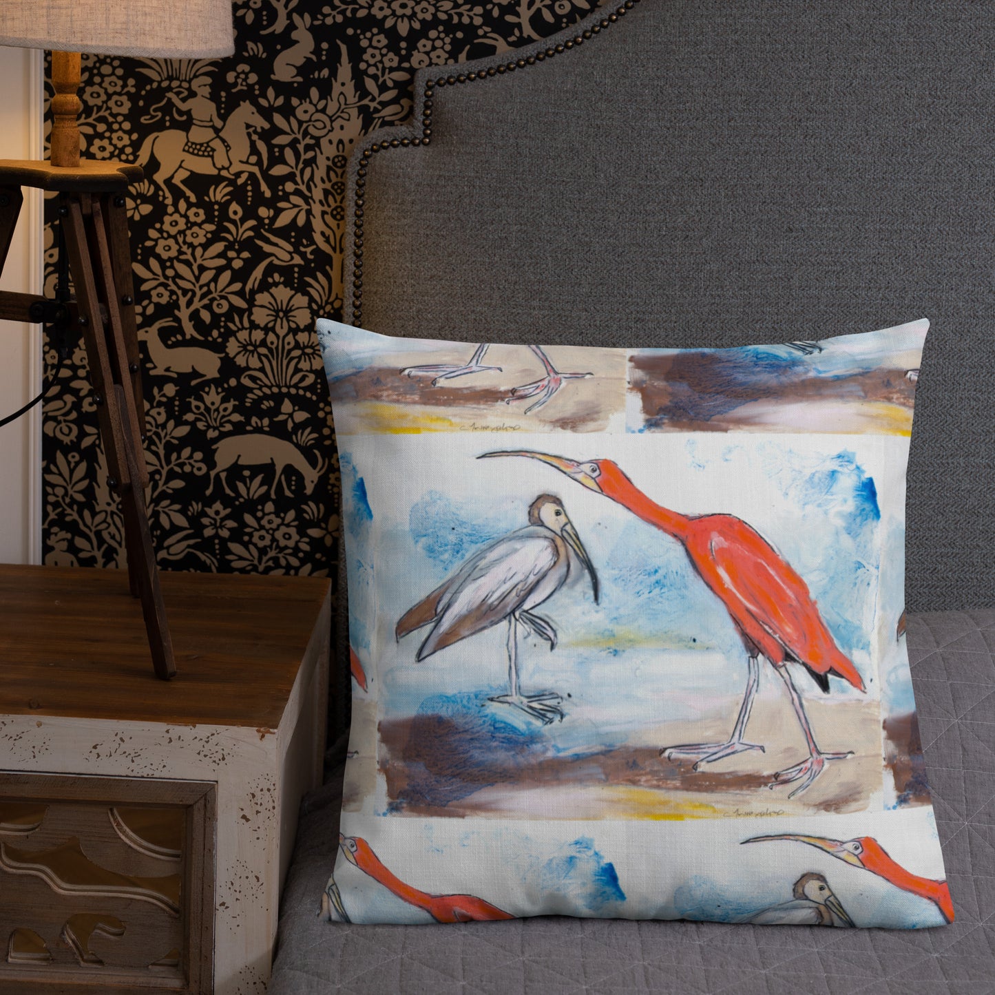 Scarlet Ibis and Friend Premium Pillow