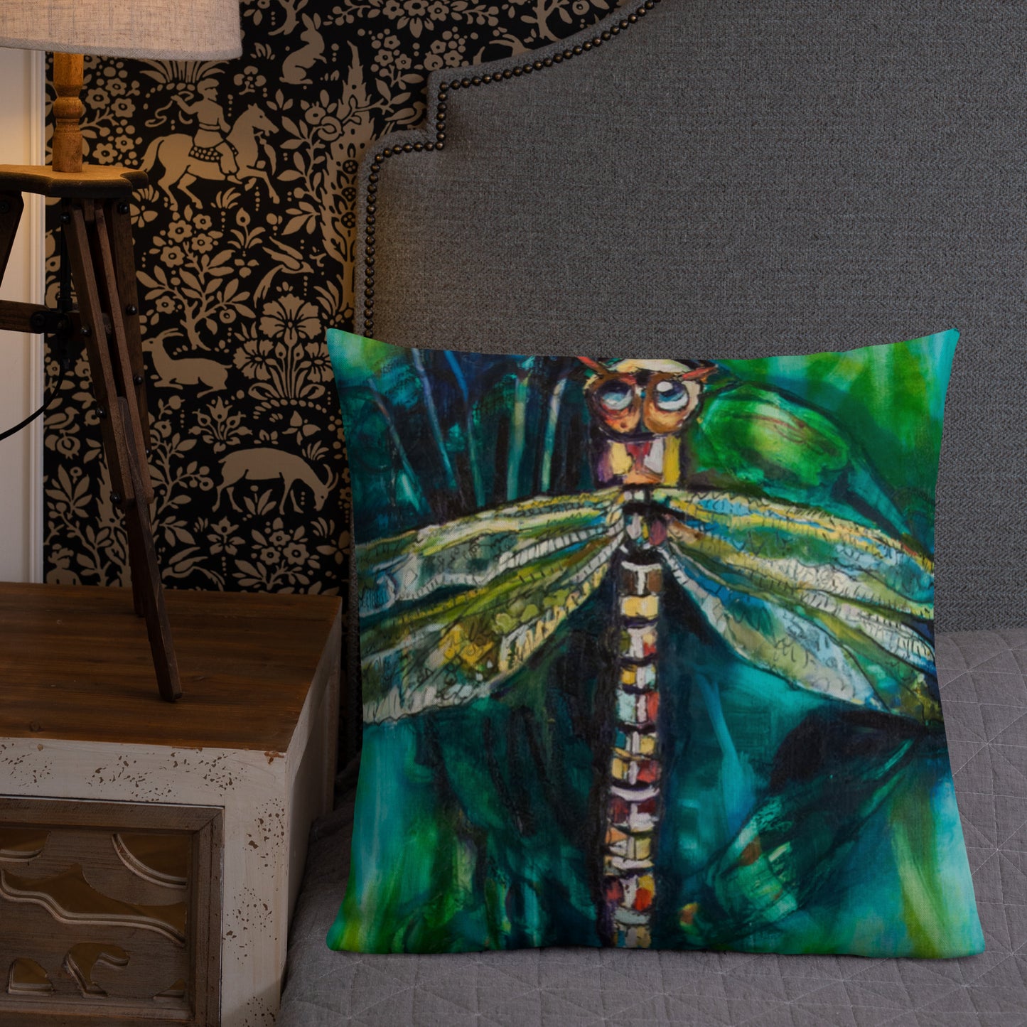 Green Dragonfly Premium Pillow