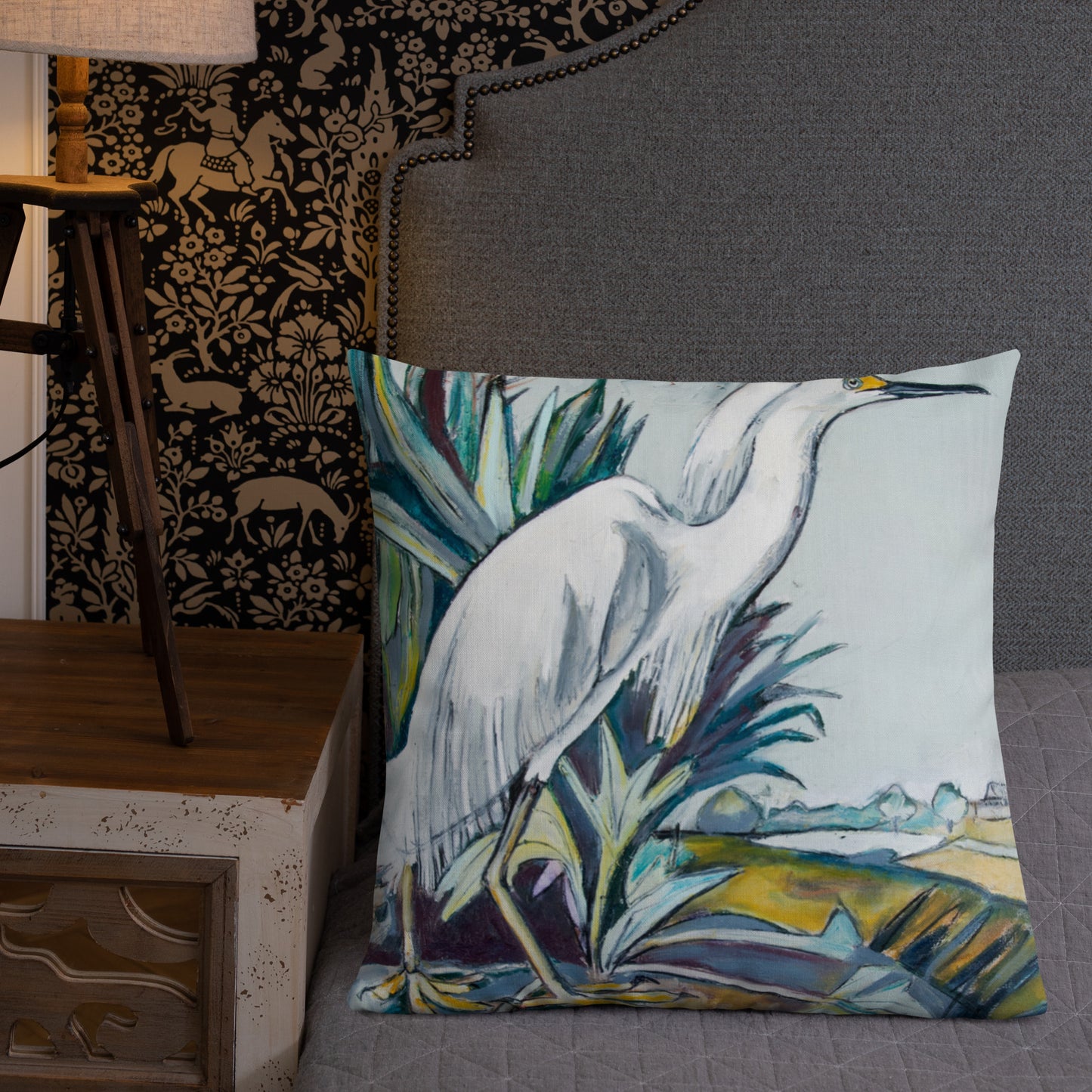 Snowy White Heron Premium Pillow