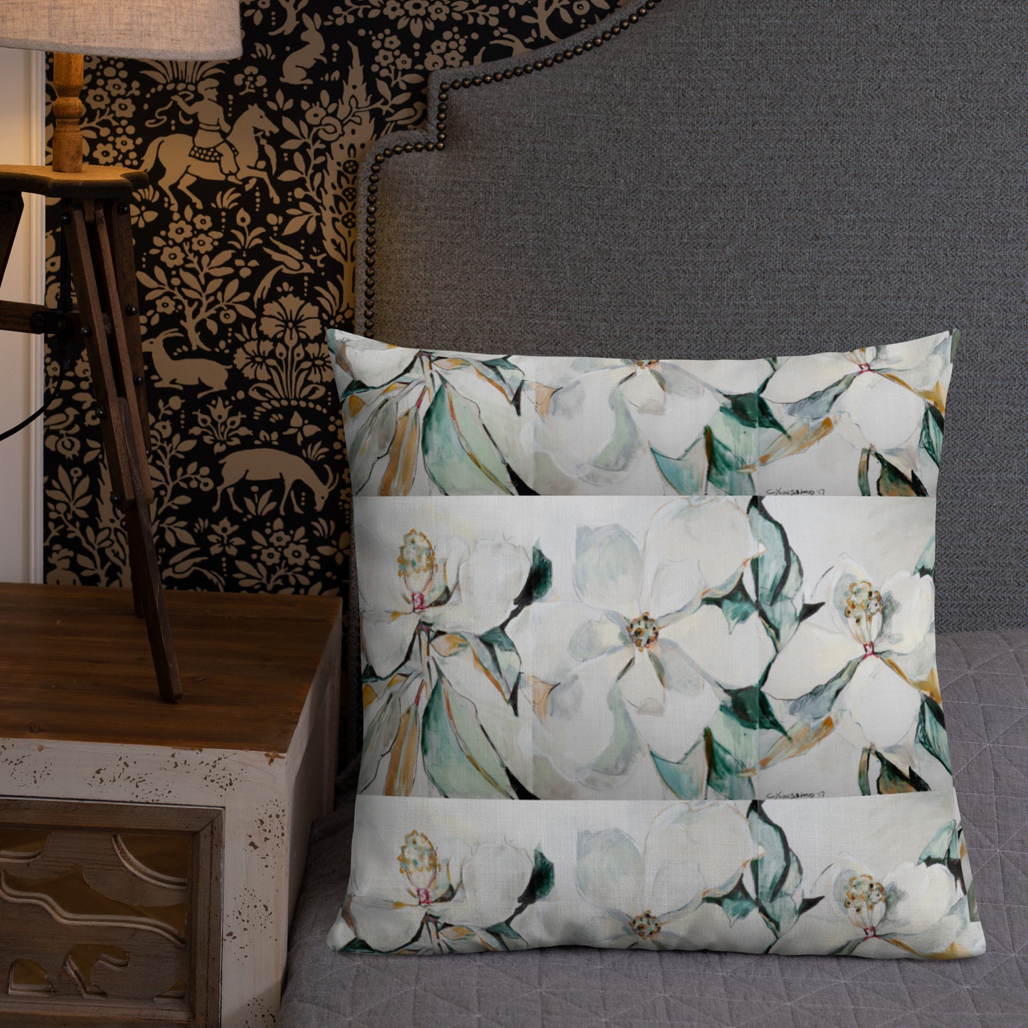 Soft Magnolia Triptych Premium Pillow