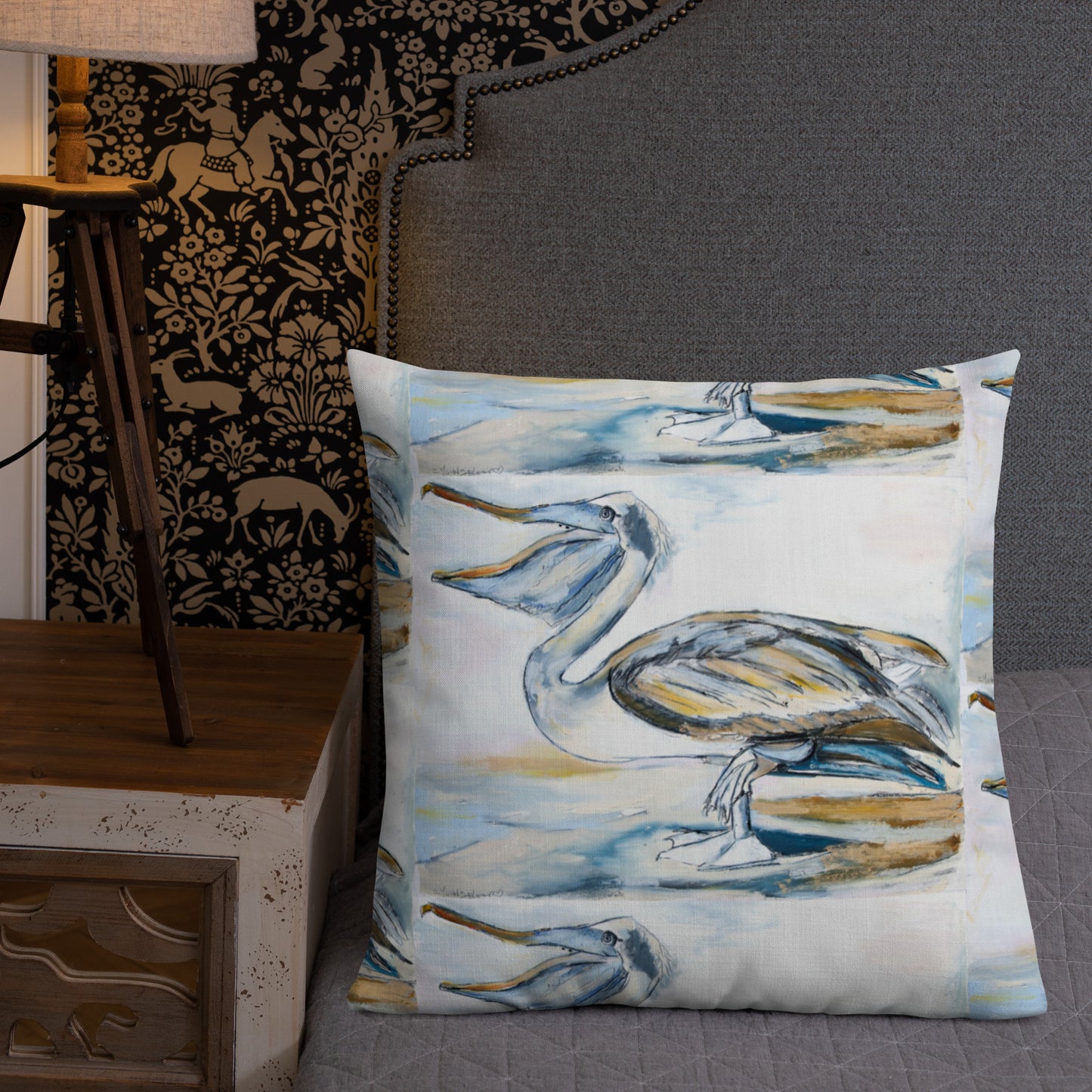 Brown Pelican on the Shore Premium Pillow