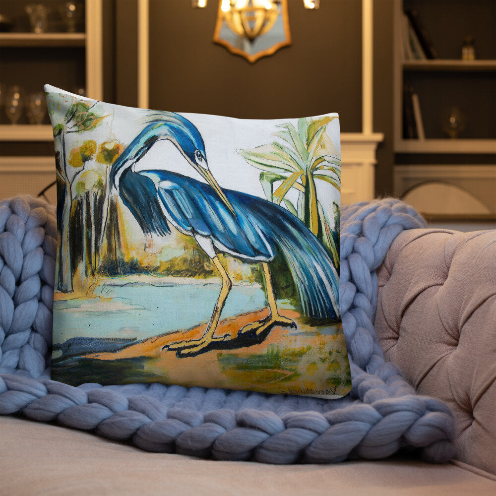 Modern Blue Heron Premium Pillow