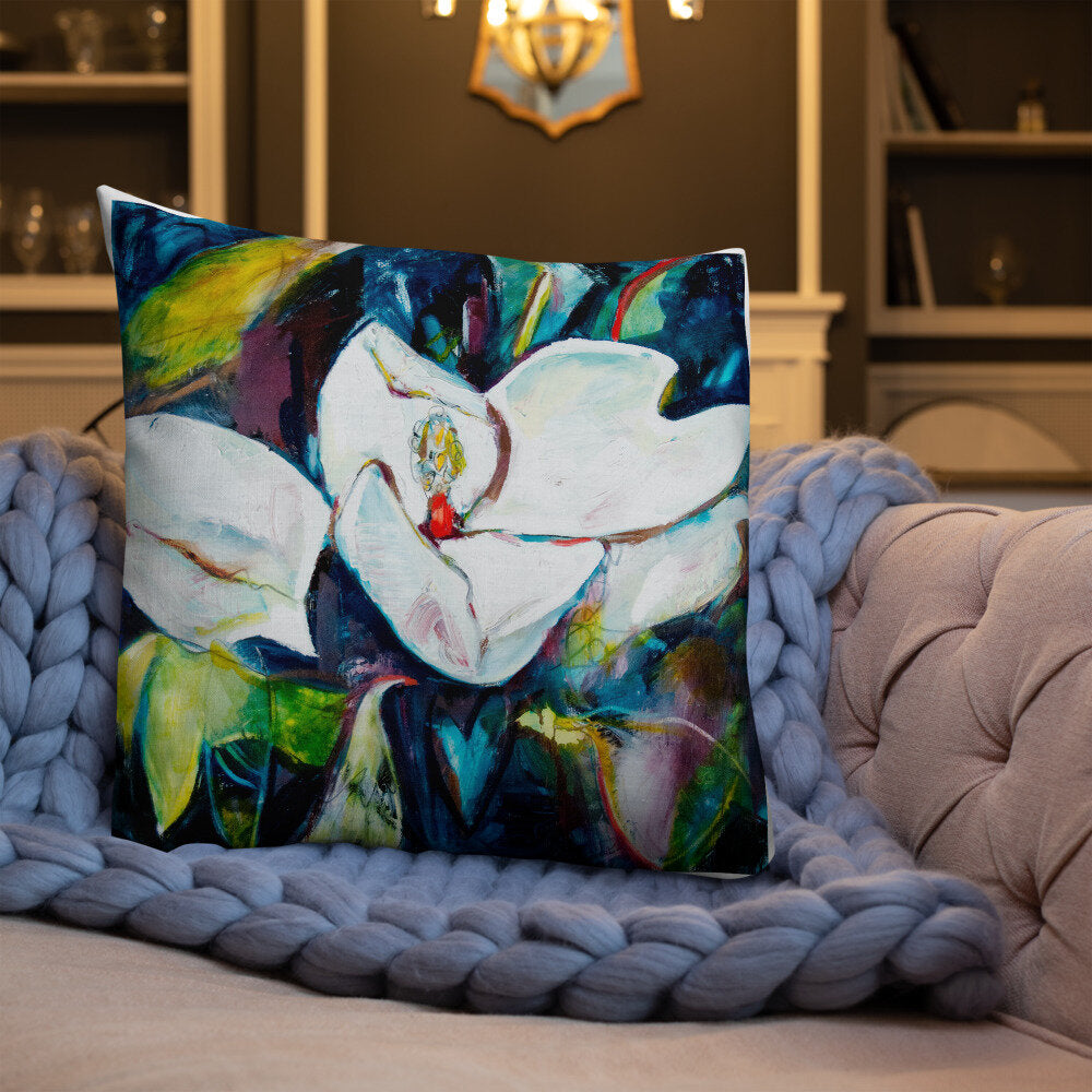 Magnolia with Painted Bunting Premium Pillow