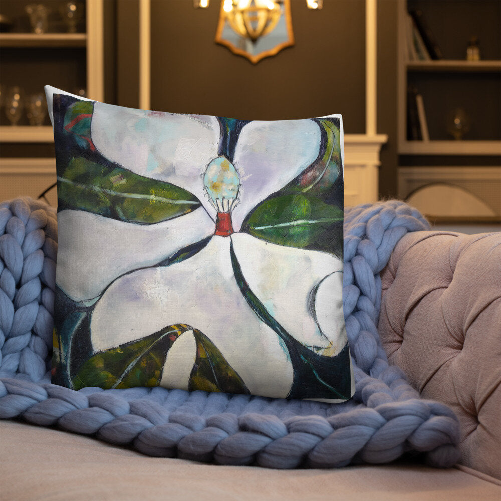 Sap Green Magnolia Premium Pillow