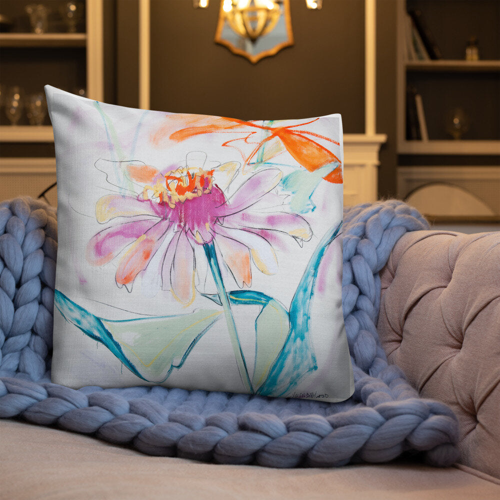 Fuchsia Zinnia Premium Pillow