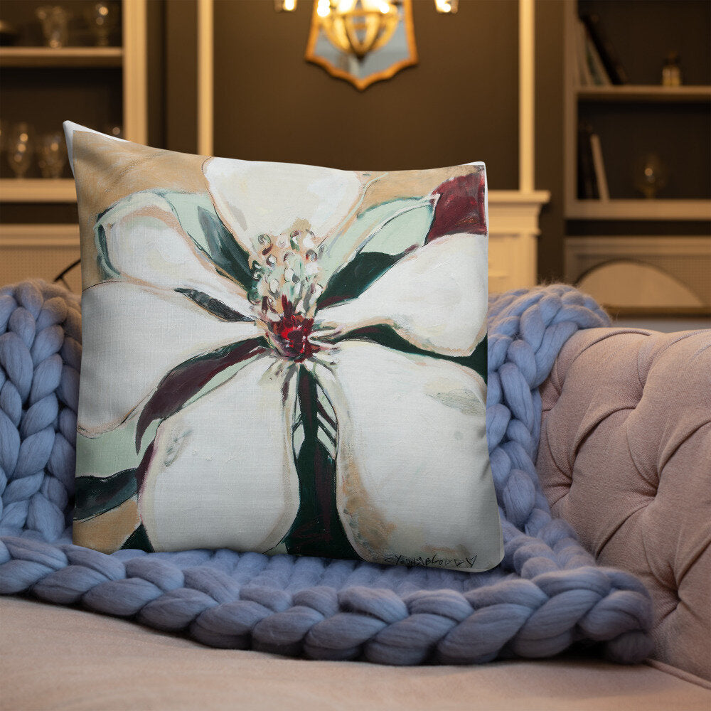 Metallic Gold Magnolia Premium Pillow