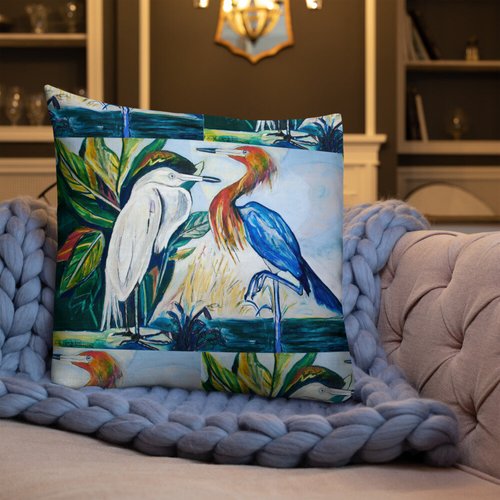 Herons Face-to-Face II Pattern Premium Pillow