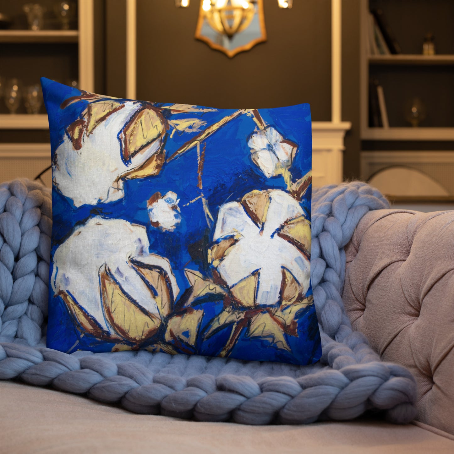 Cobalt & Gold Cotton Premium Pillow