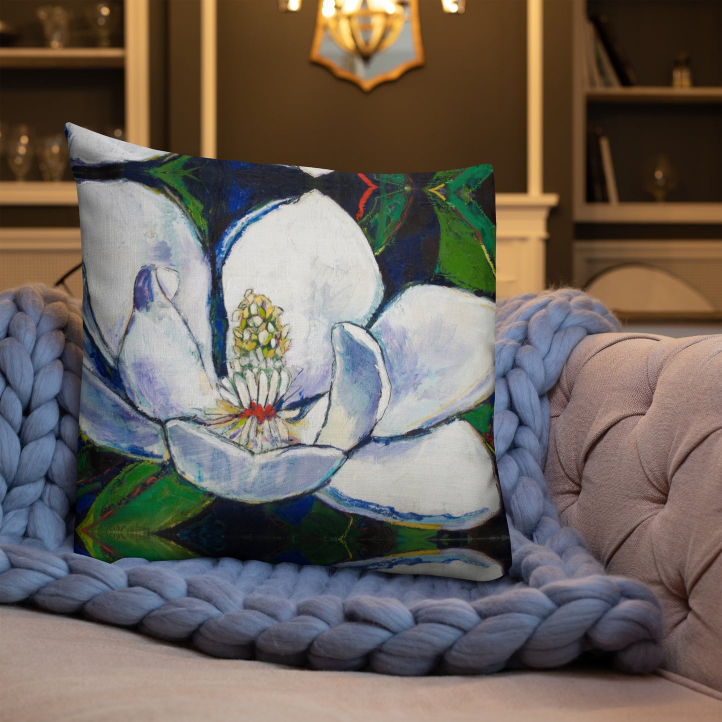 Bold Magnolia with Red Center Premium Pillow