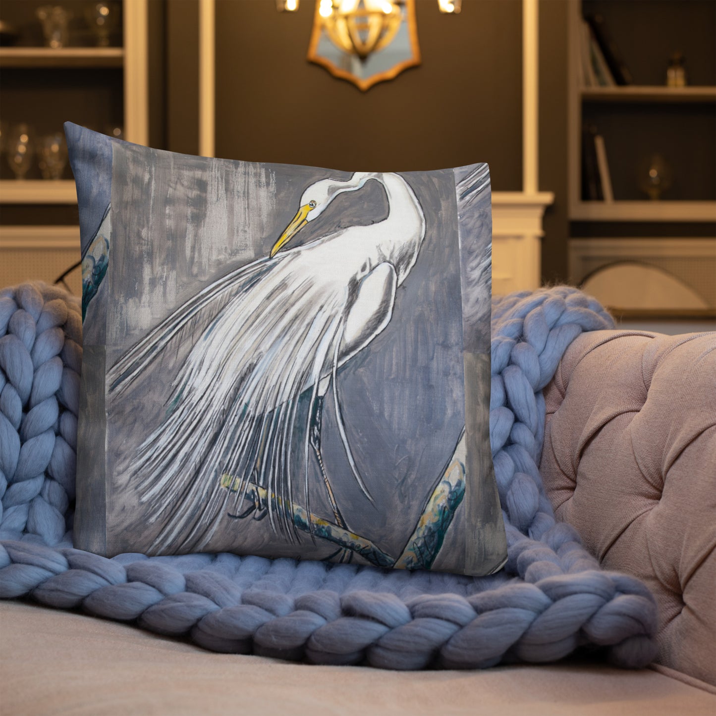 White Egret Out on a Limb Premium Pillow