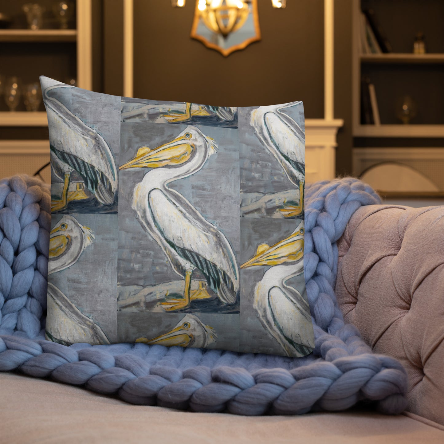 White Pelican with Silver Premium Pillow