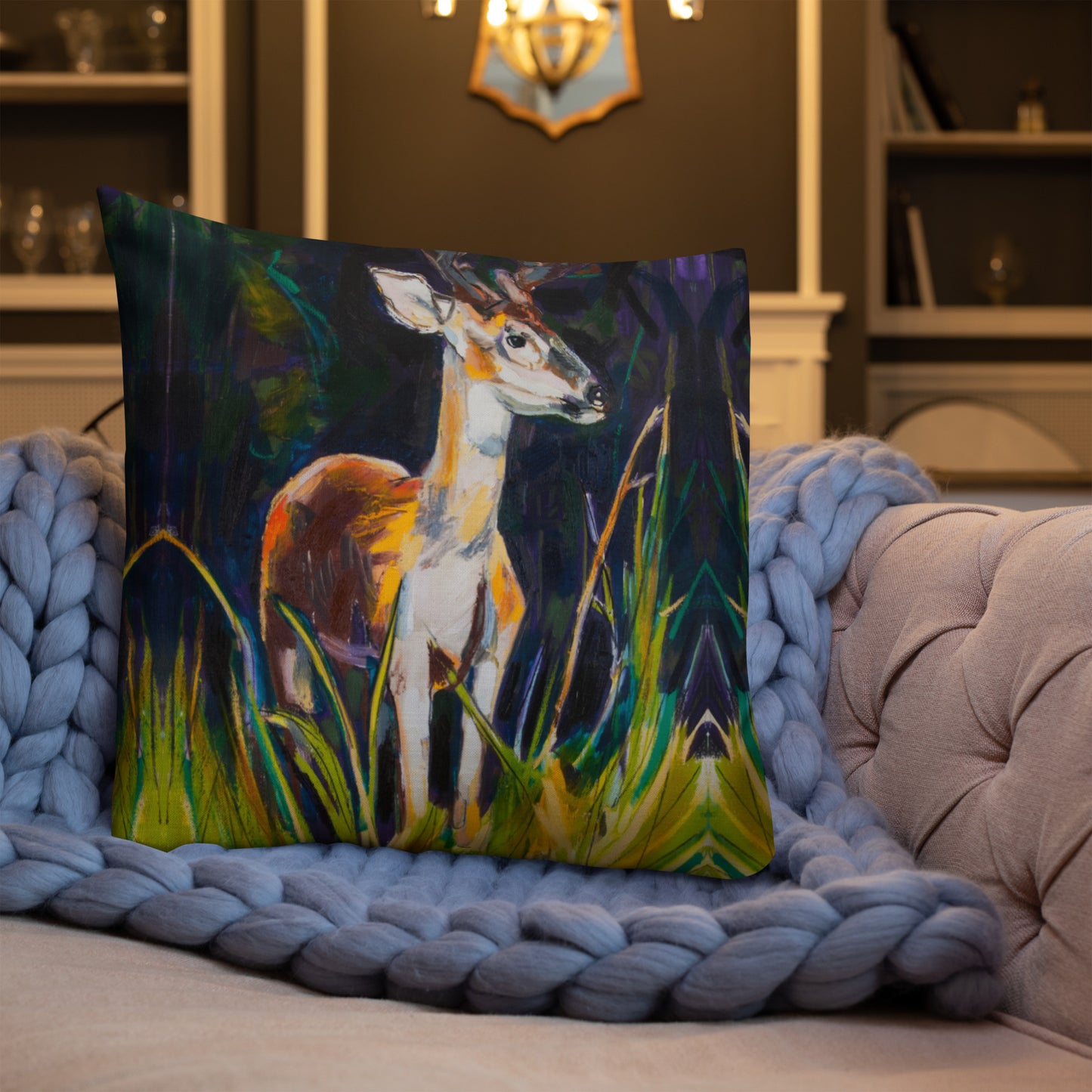 Buck in Bayou Brush Premium Pillow