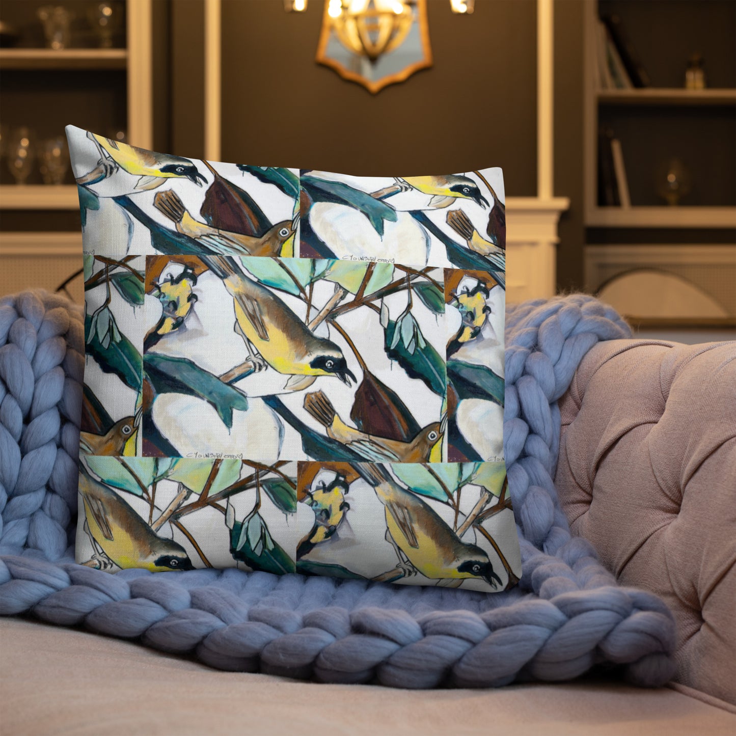 Yellowthroat and Magnolia Premium Pillow