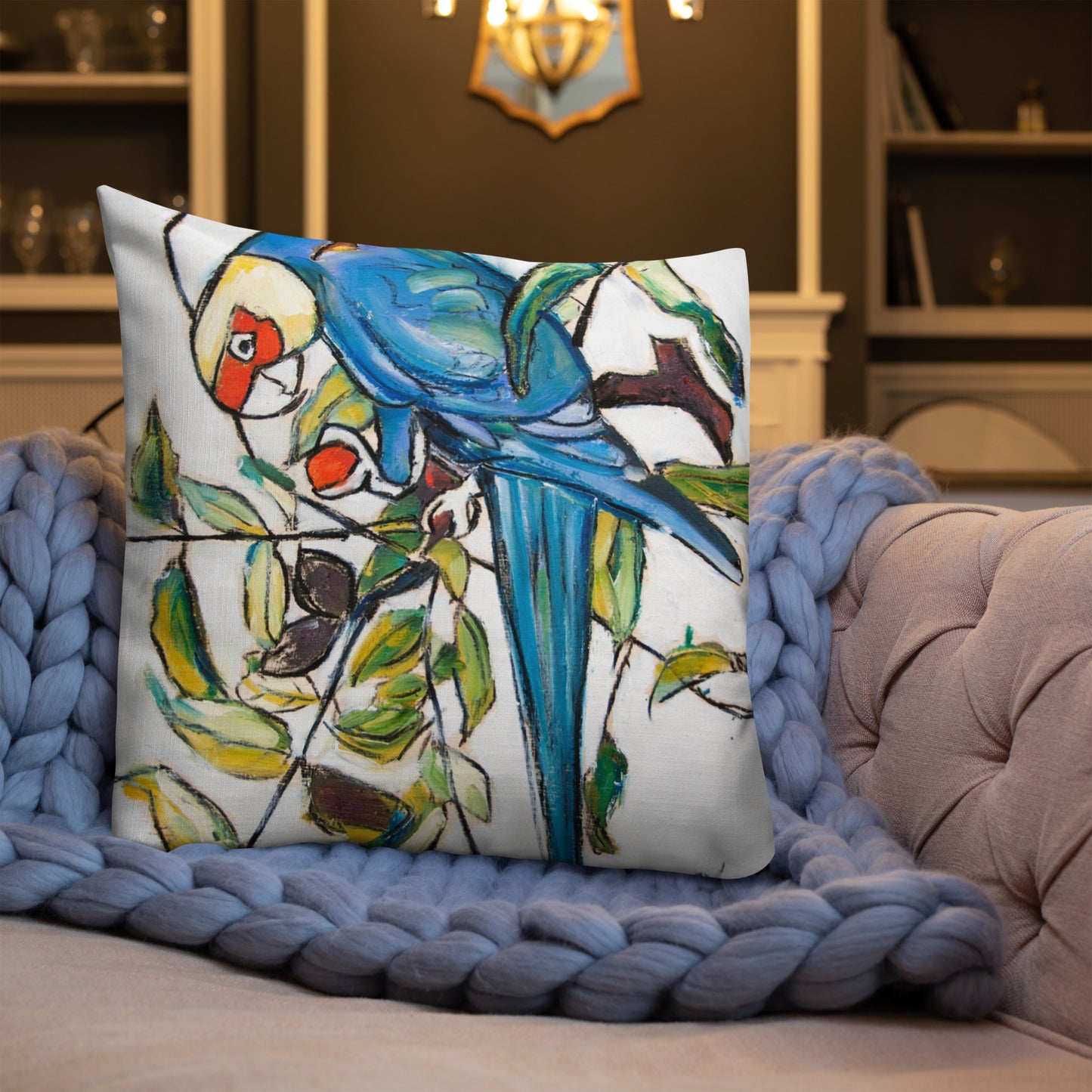 Blue Parakeets Premium Pillow