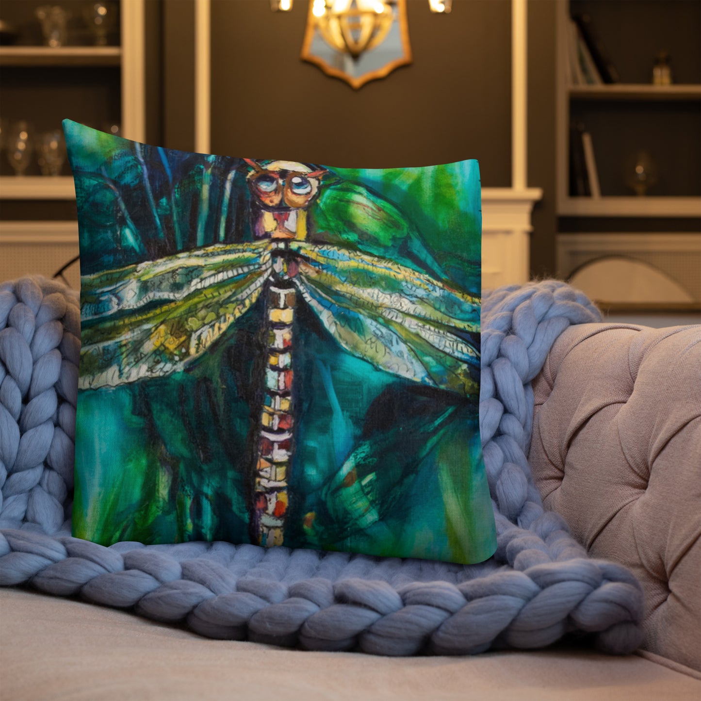 Green Dragonfly Premium Pillow