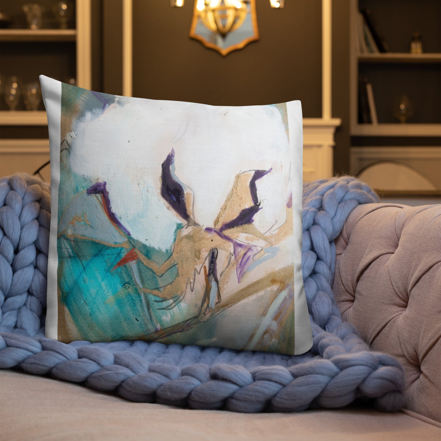 Cotton with Teal Splash III Premium Pillow