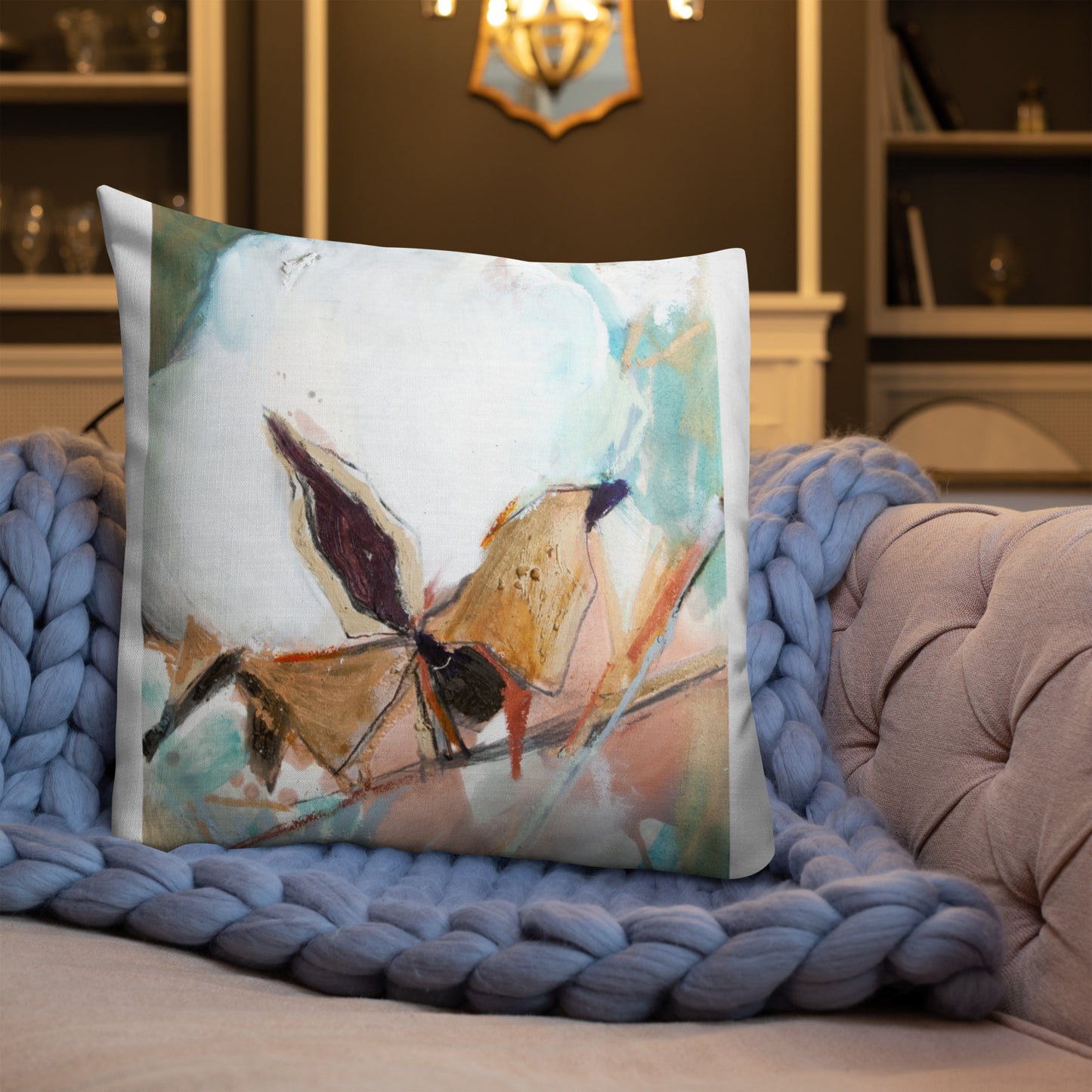 Cotton with Teal Splash Premium Pillow