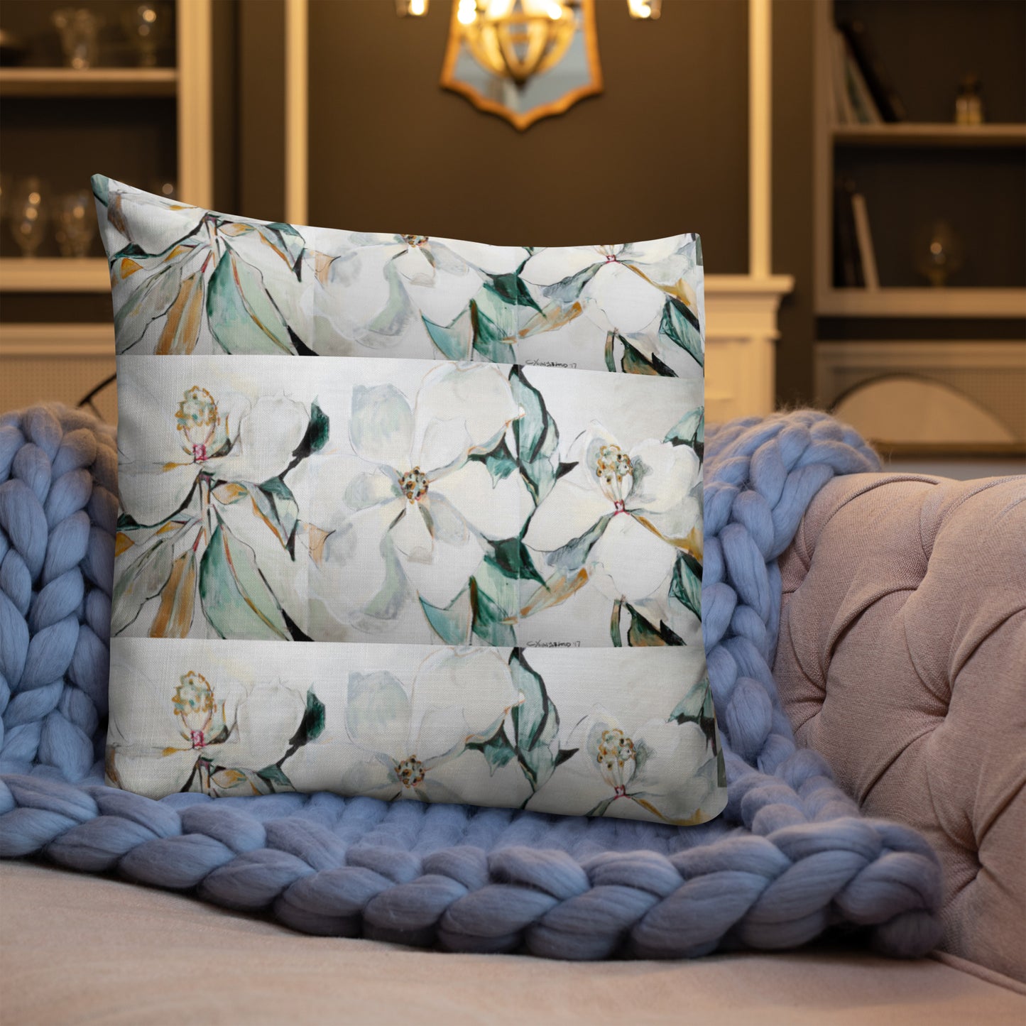 Soft Magnolia Triptych Premium Pillow