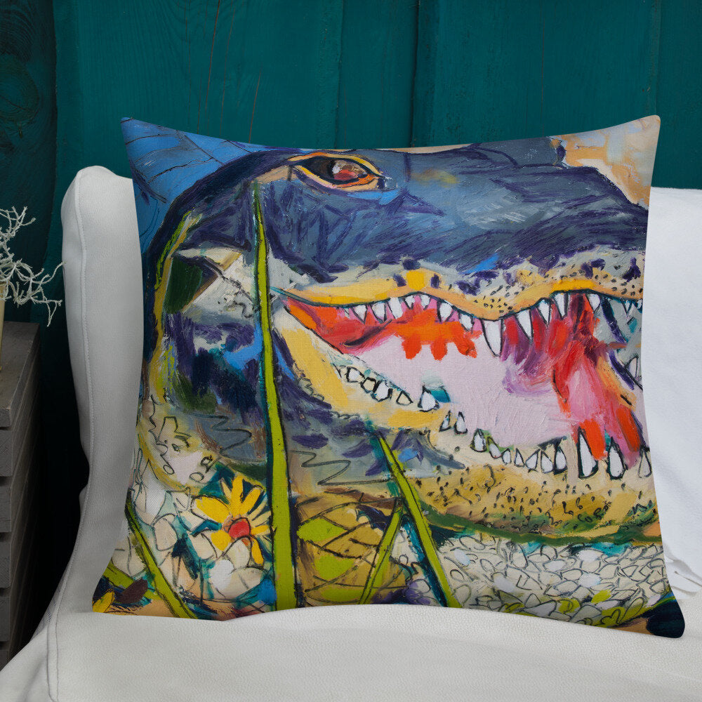 Cropped Gator with Wildflowers Premium Pillow