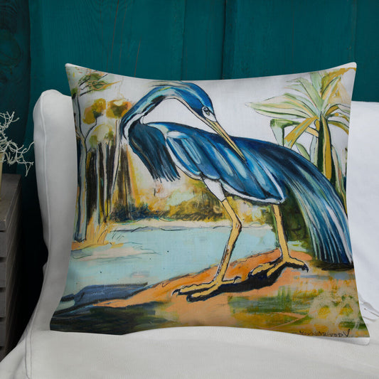 Modern Blue Heron Premium Pillow