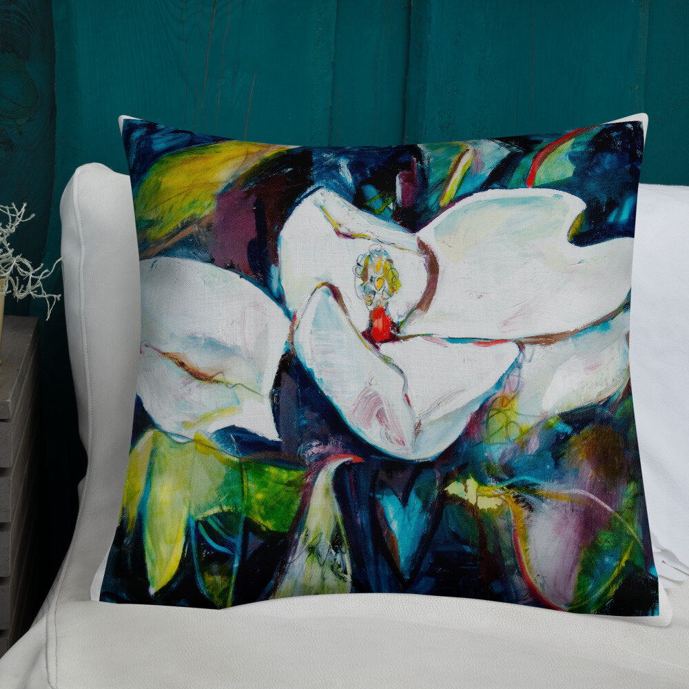 Magnolia with Painted Bunting Premium Pillow