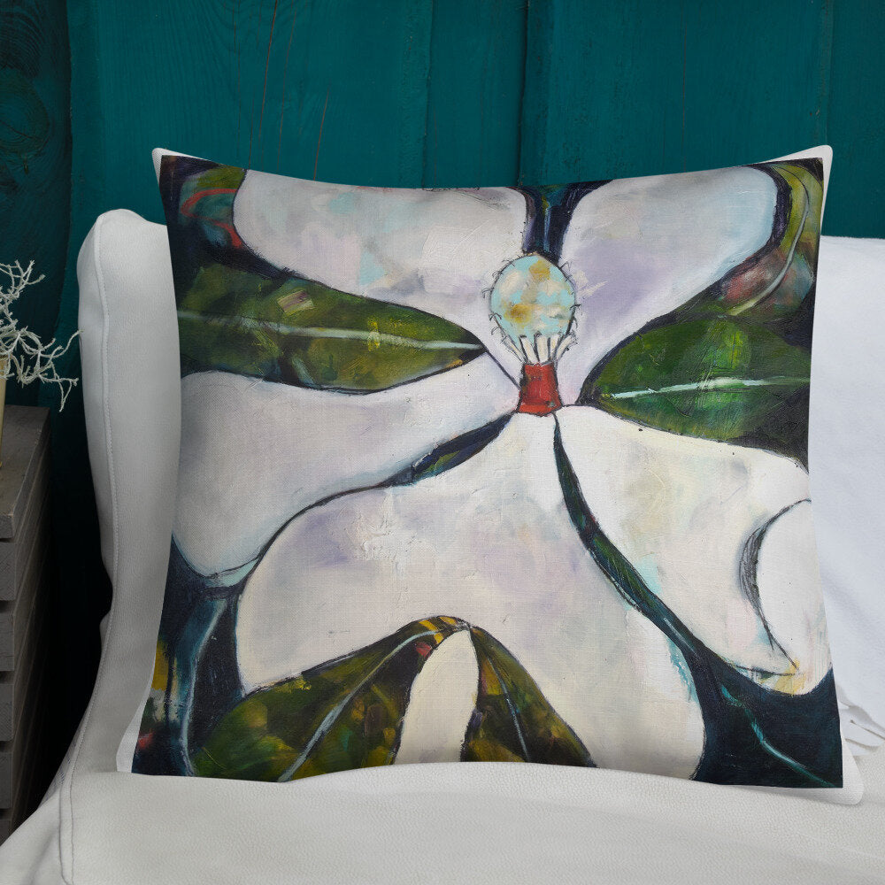 Sap Green Magnolia Premium Pillow