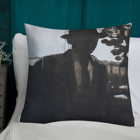 Man in Hat Silhouette Premium Pillow