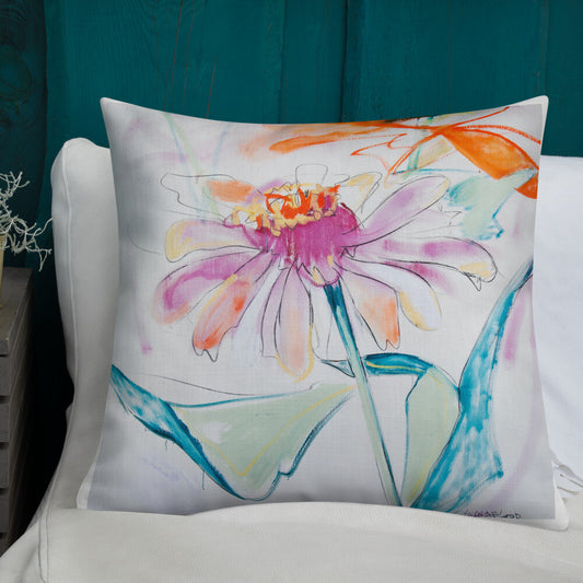 Fuchsia Zinnia Premium Pillow