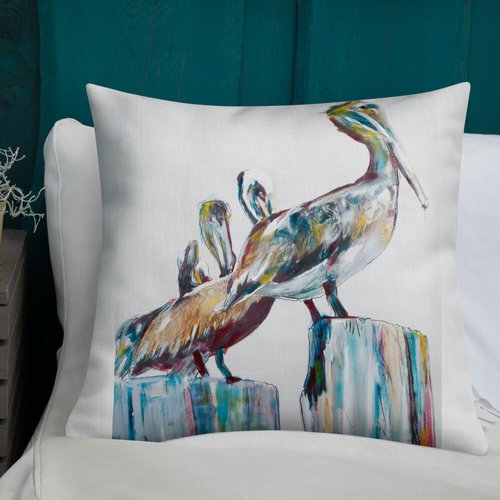 Bold Pelicans in the Fog Premium Pillow