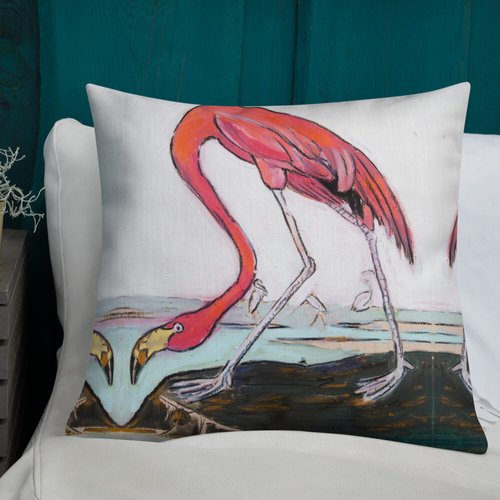 Pink Flamingo Pattern Premium Pillow