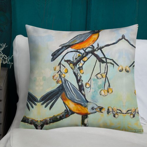 Red Robins Pattern Premium Pillow