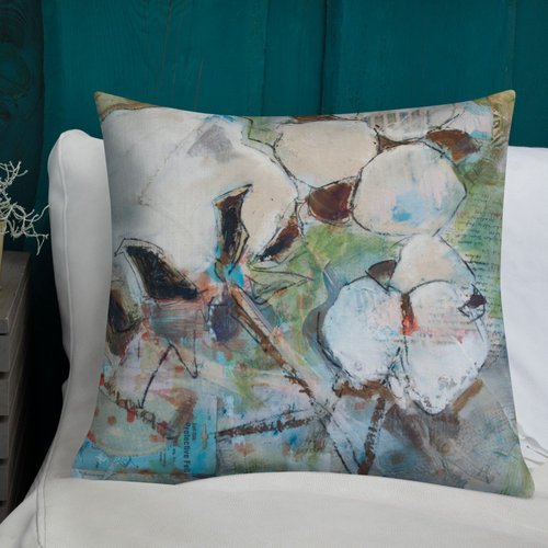 Square Vintage Cotton Collage III Premium Pillow