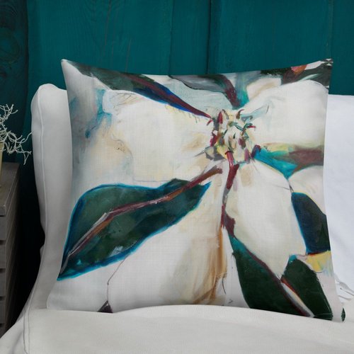 Square Magnolia with Emerald Green Premium Pillow