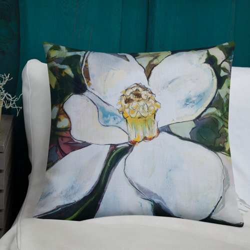 Magnolia with Wallpaper Pattern Premium Pillow