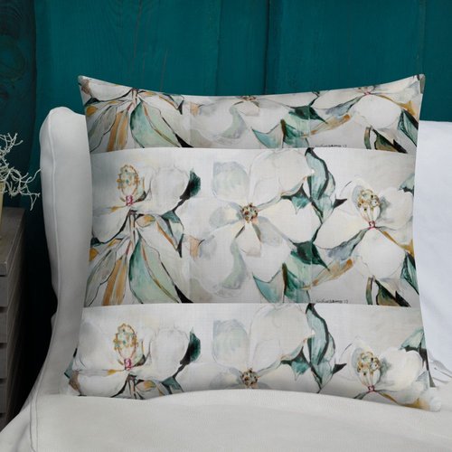 Magnolia Triptych Composite Pattern Premium Pillow