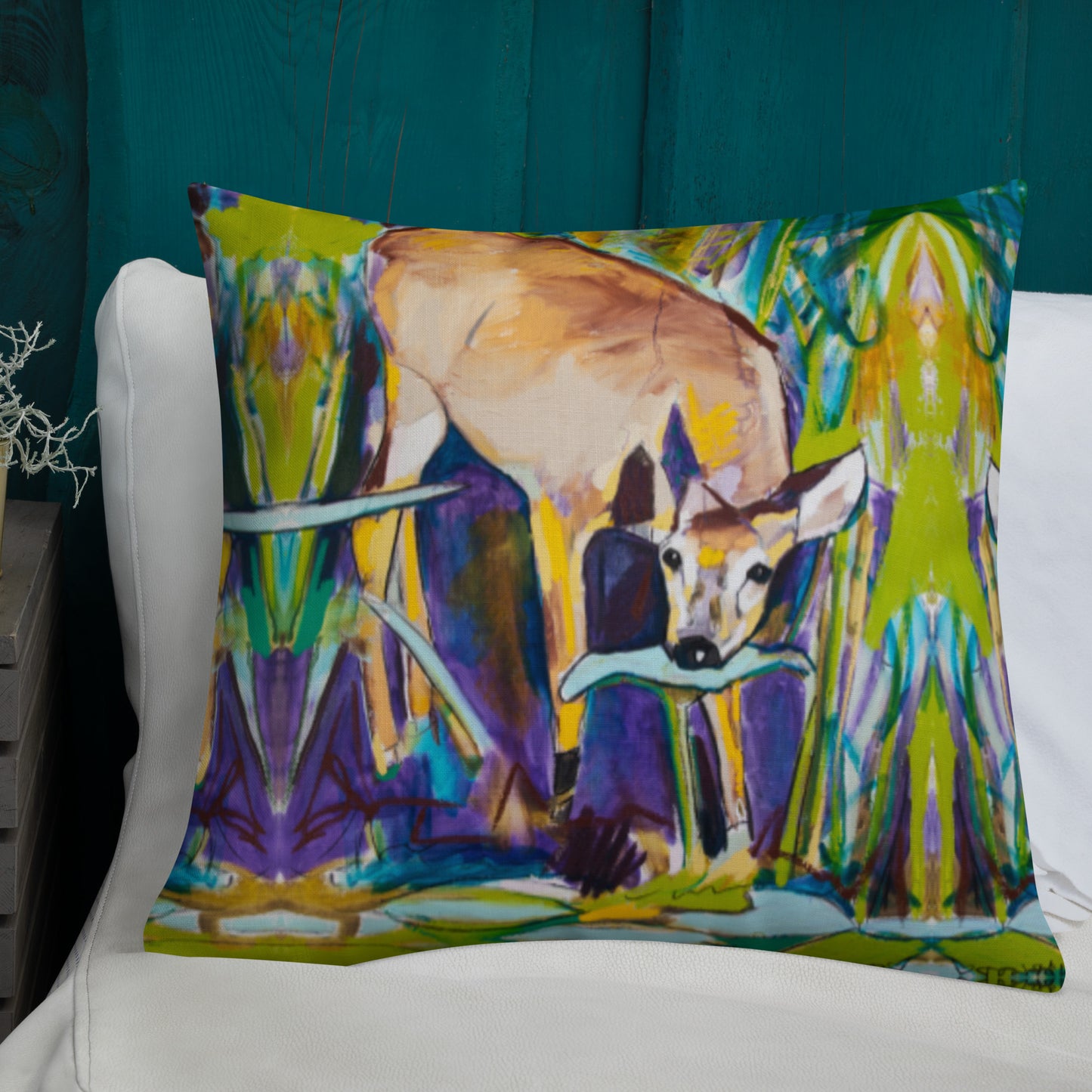 Deer with Lilypads Premium Pillow