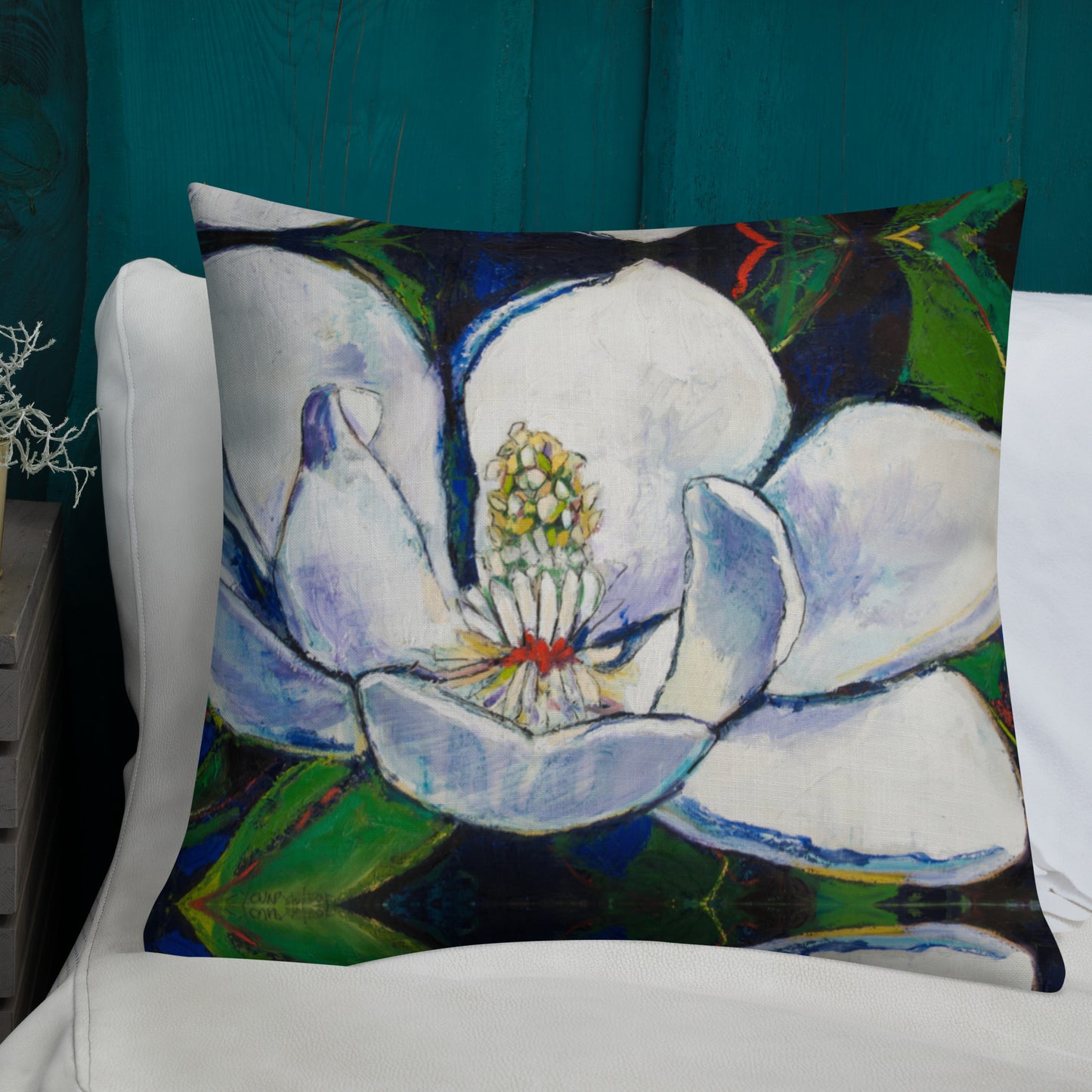 Bold Magnolia with Red Center Premium Pillow