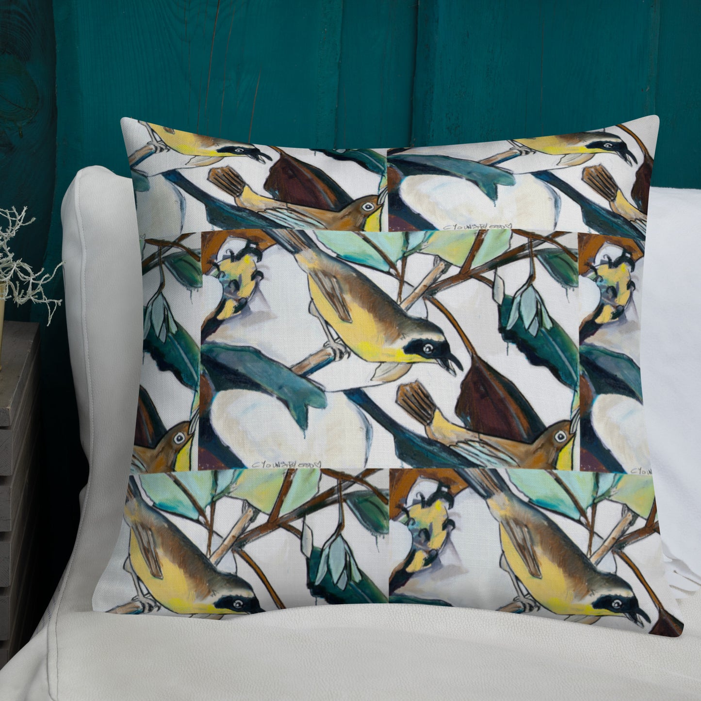 Yellowthroat and Magnolia Premium Pillow