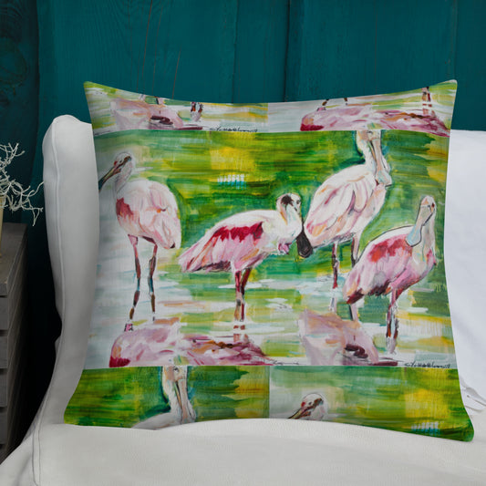 Roseate Spoonbill Family of Four Premium Pillow