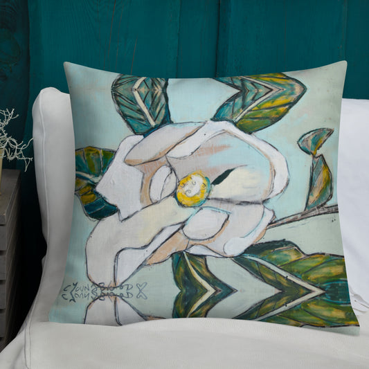 Magnolia with Soft Teal Premium Pillow