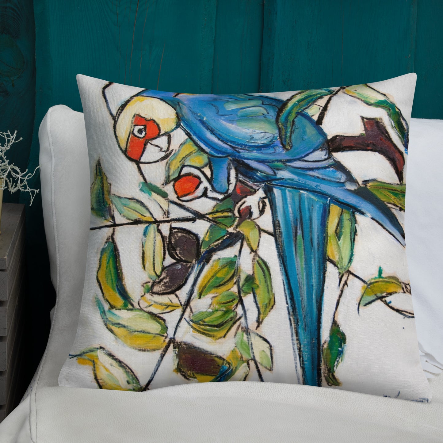 Blue Parakeets Premium Pillow