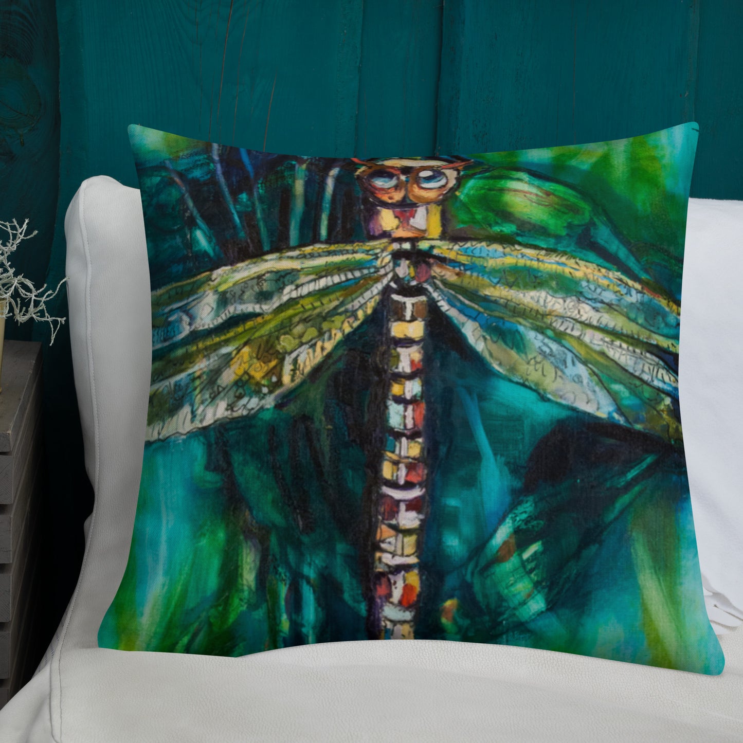 Green Dragonfly Premium Pillow