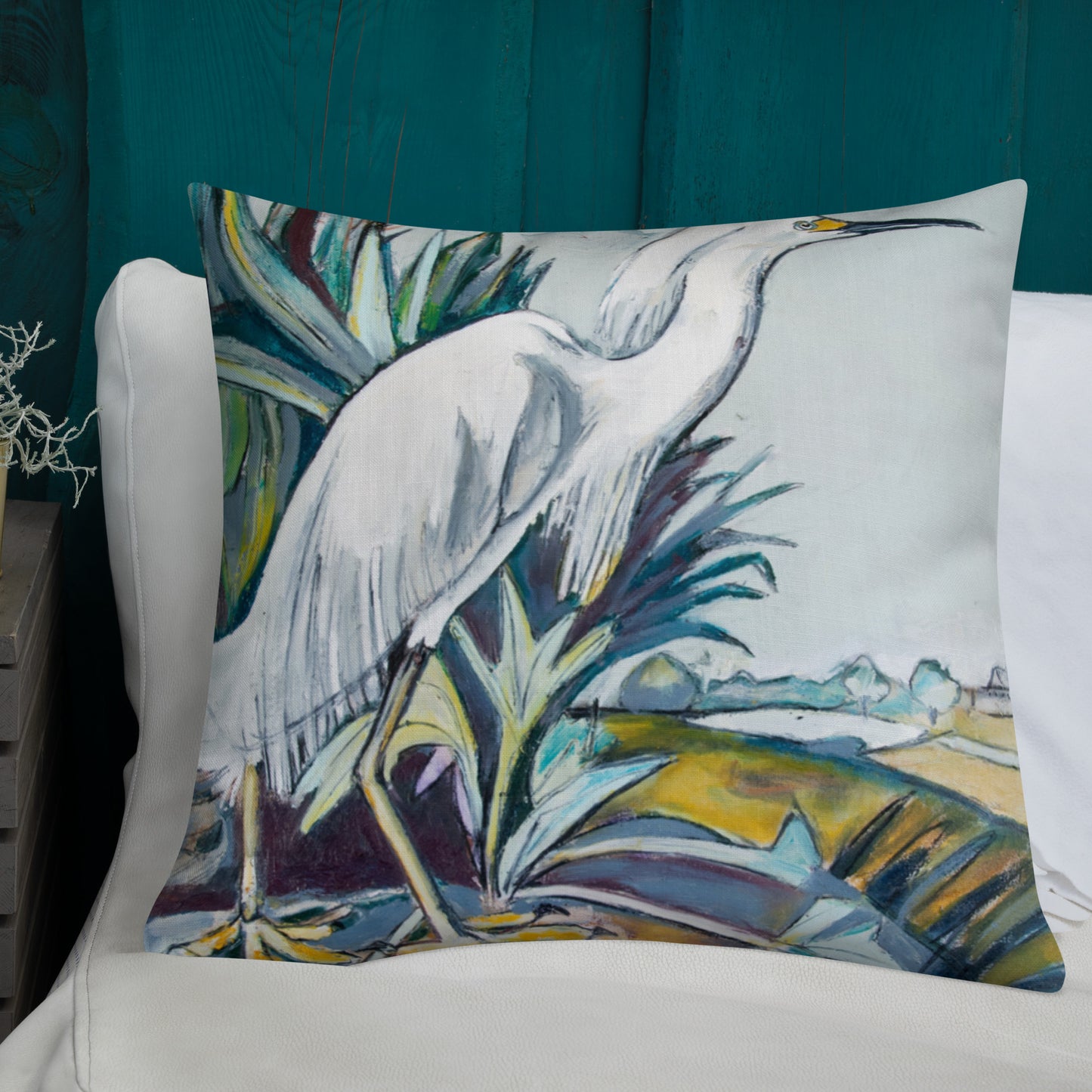 Snowy White Heron Premium Pillow