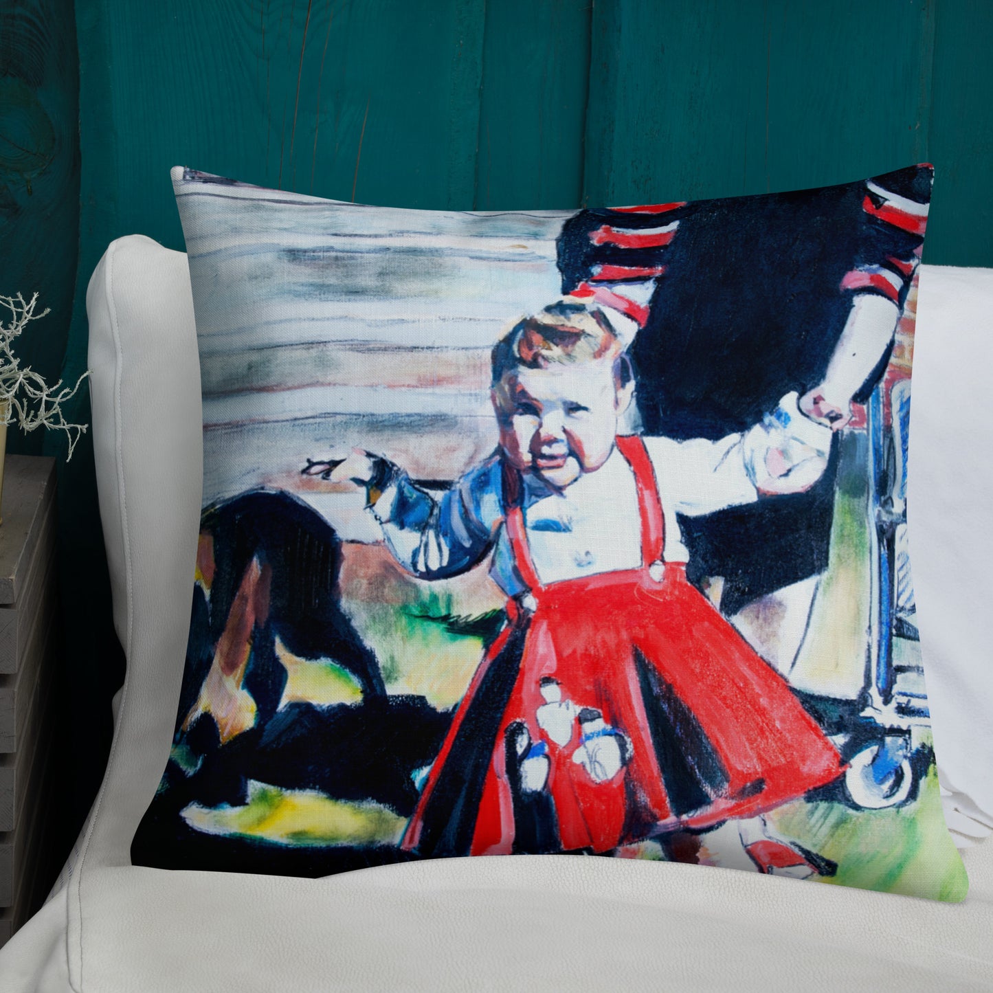 Vintage Mother with Baby in Red Dress Premium Pillow