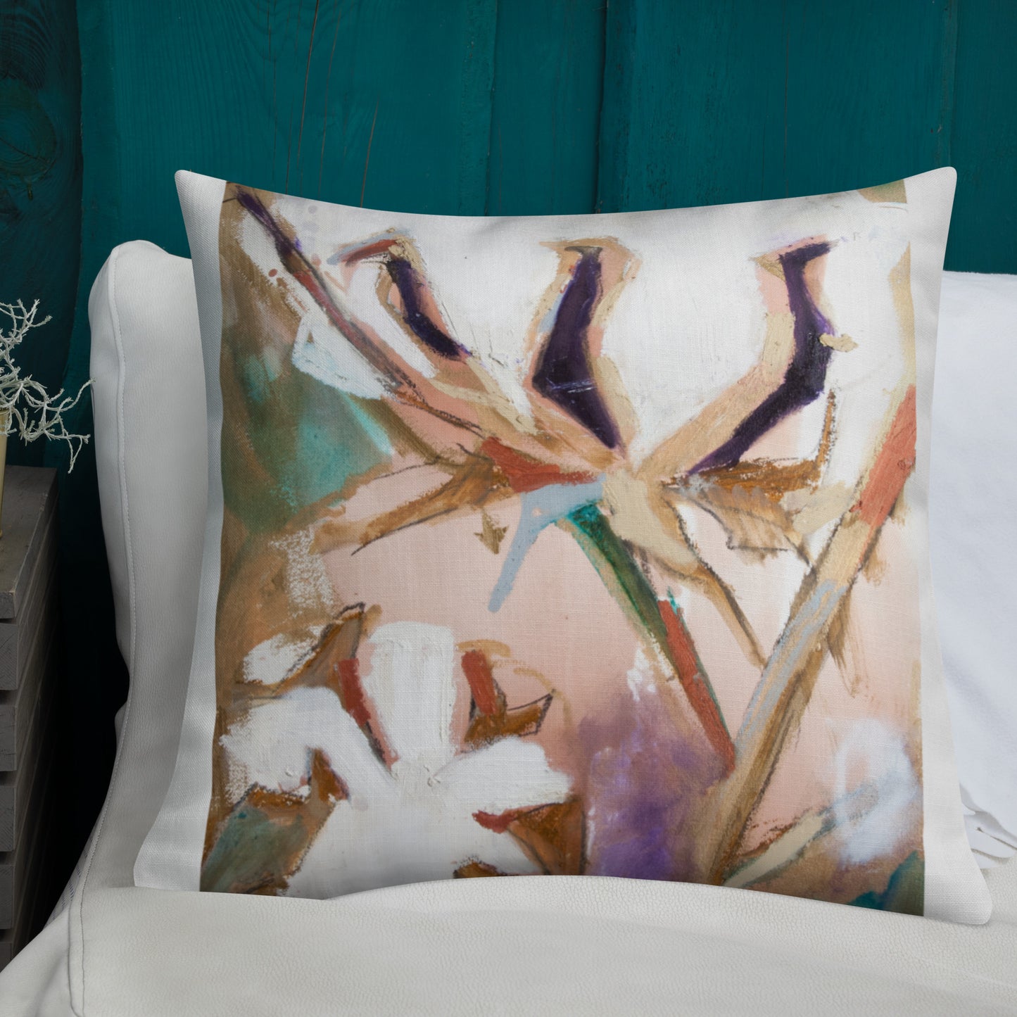 Cotton with Teal Splash II Premium Pillow