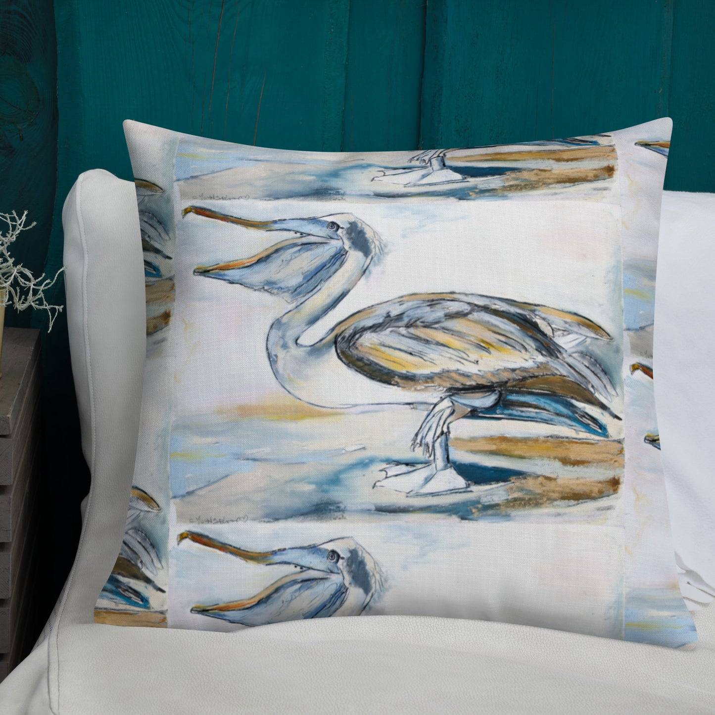 Brown Pelican on the Shore Premium Pillow