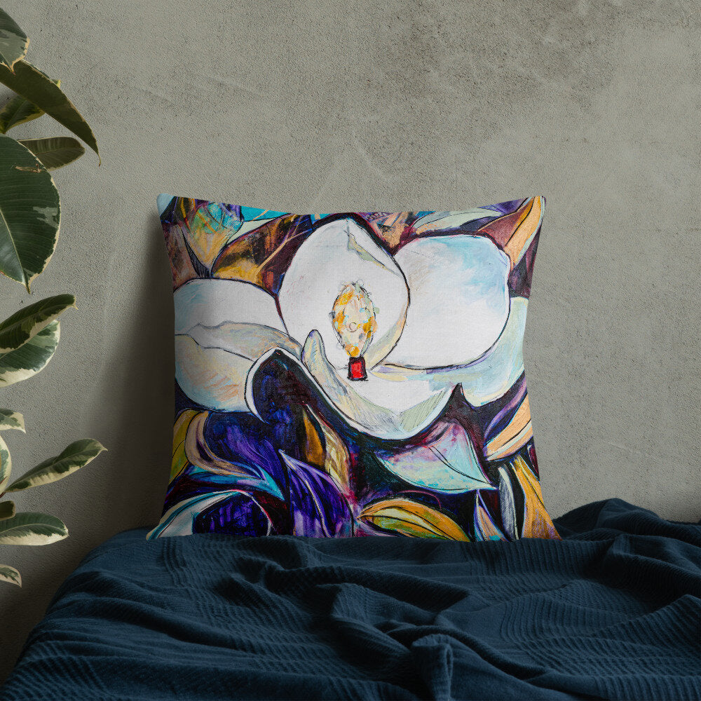 Purple and Gold Magnolia Premium Pillow