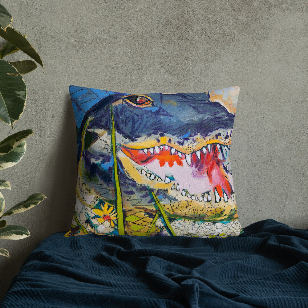 Cropped Gator with Wildflowers Premium Pillow