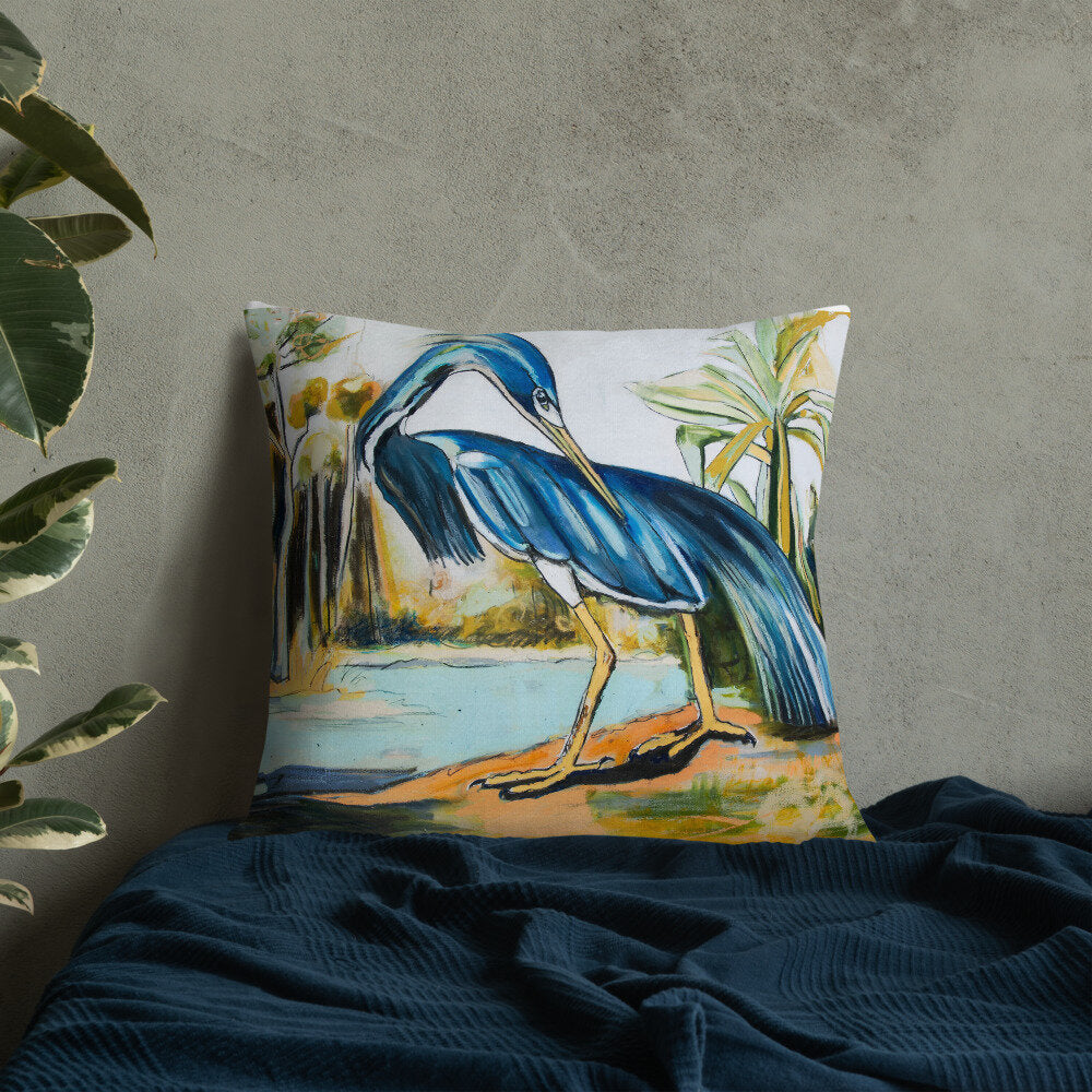 Modern Blue Heron Premium Pillow