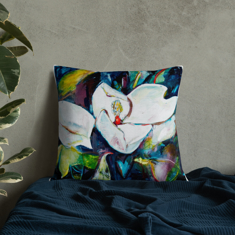 Magnolia with Painted Bunting Premium Pillow